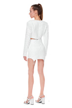 Load image into Gallery viewer, JACQUARD WHITE JACKET WITH CRYSTAL BEADS SLEEVES