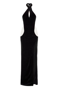 SHINY VELVET LONG DRESS WITH DEEP OPENED SIDES