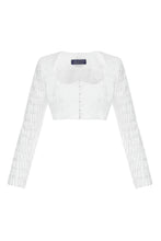 Load image into Gallery viewer, JACQUARD WHITE JACKET WITH CRYSTAL BEADS SLEEVES