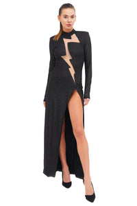 Glitter long dress with Lightning cut