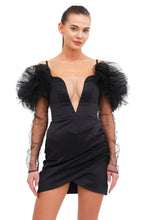 Load image into Gallery viewer, Satin dress with puffy mesh sleeves