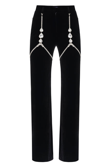 Velvet trousers with crystal hearts chain