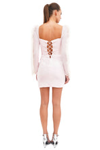Load image into Gallery viewer, Corset dress with crystals and furs sleeves
