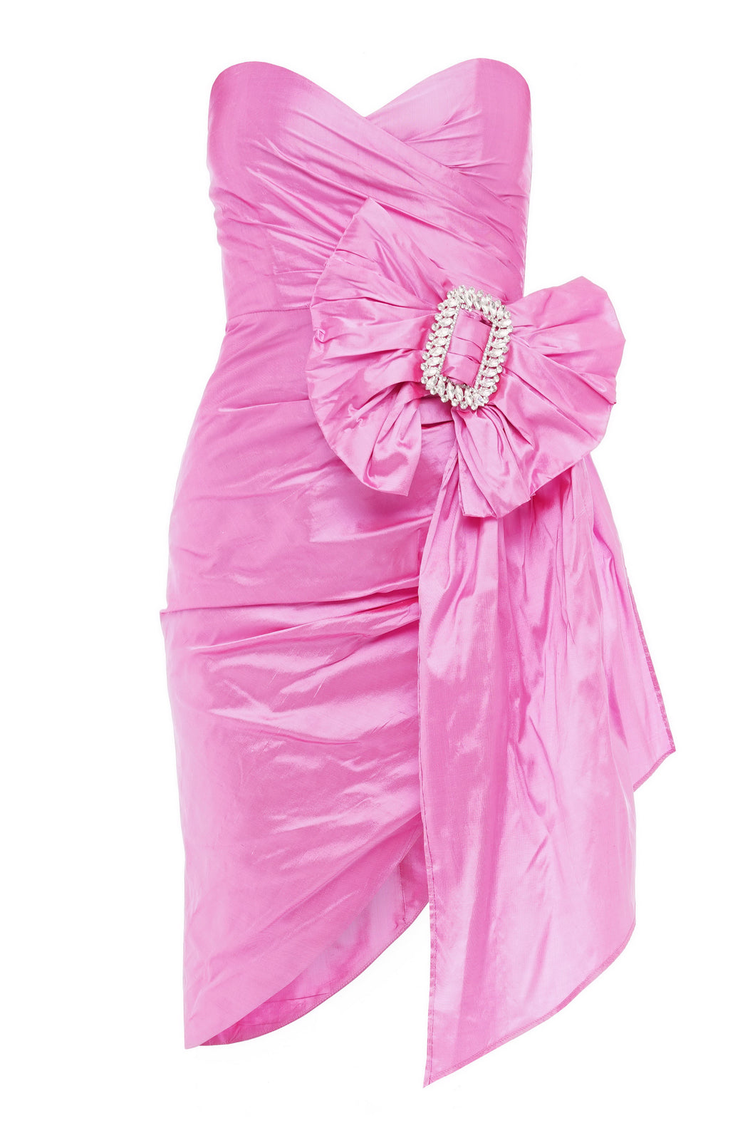 Silk pink dress with bow broch
