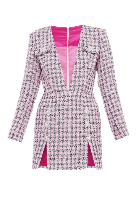 Tweed dress with crystal button