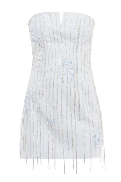 Denim dress with crystal fringe