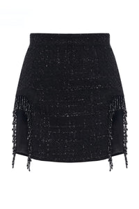 Tweed skirt with crystal fringe