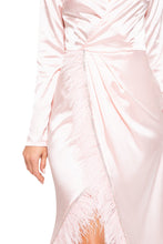 Load image into Gallery viewer, SATIN FEATHER TRIM DRESS