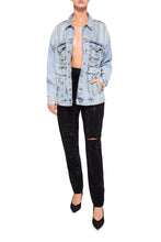 Load image into Gallery viewer, CRYSTALS ROPE FRONT DENIM JACKET - BLUE