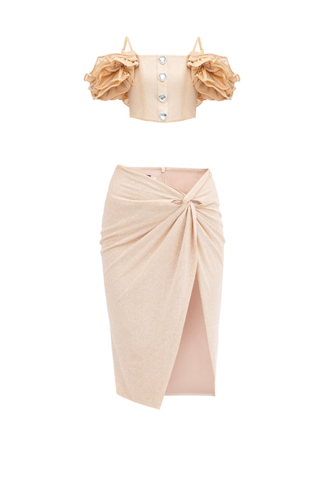 Glitter gold corset and midi skirt